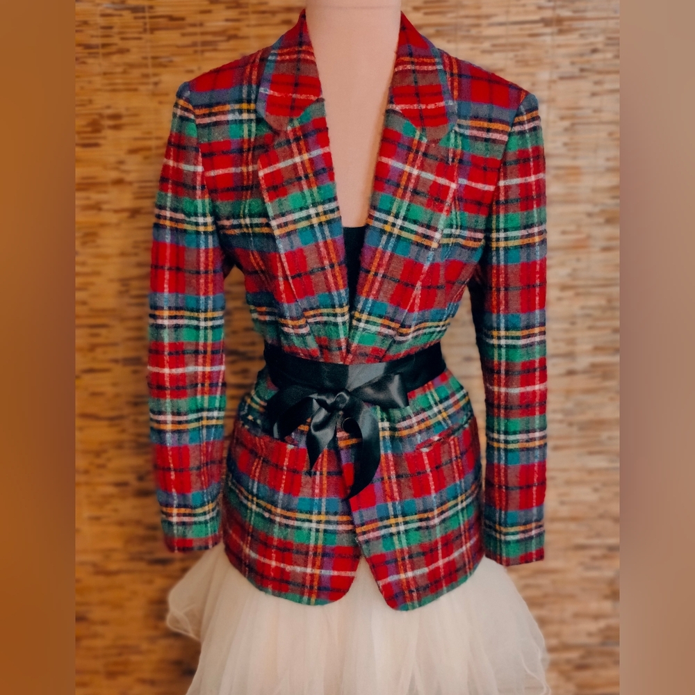 Pendleton Vintage shaggy wool Blazer primary colors Plaid academia school girl M